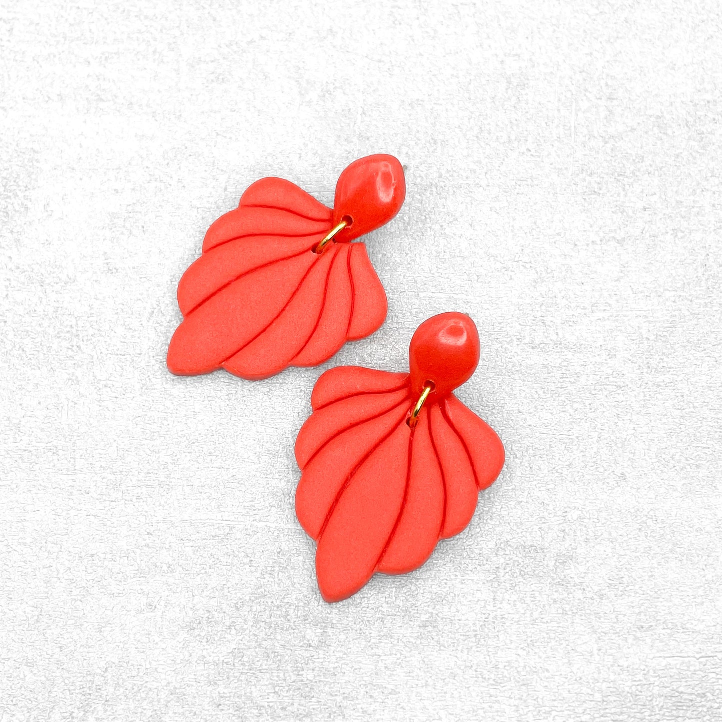 Handmade Orange Red Shell Earrings – Statement Polymer Clay Jewellery