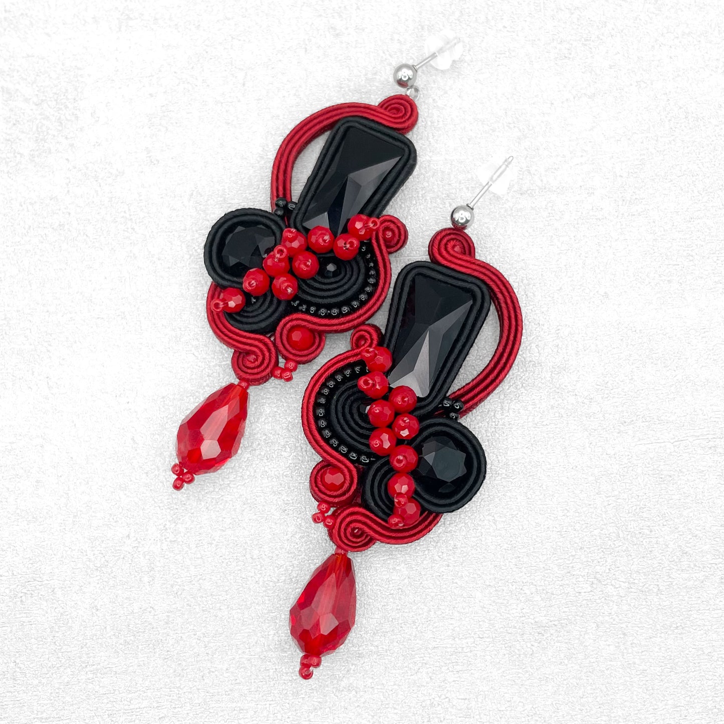 Black and Red Soutache Earrings – Luxury Handmade Jewellery