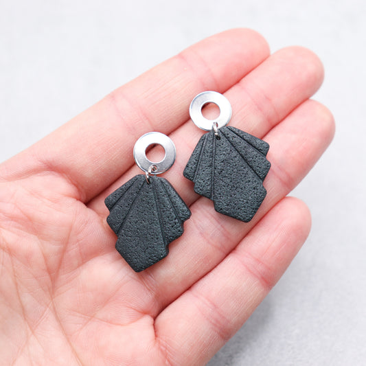 Black polymer clay earrings. Handmade lightweight earrings.