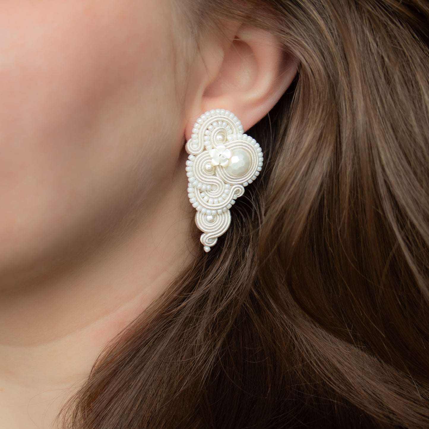 Handmade Ivory Soutache Bridal Earrings – Romantic and Elegant Jewellery