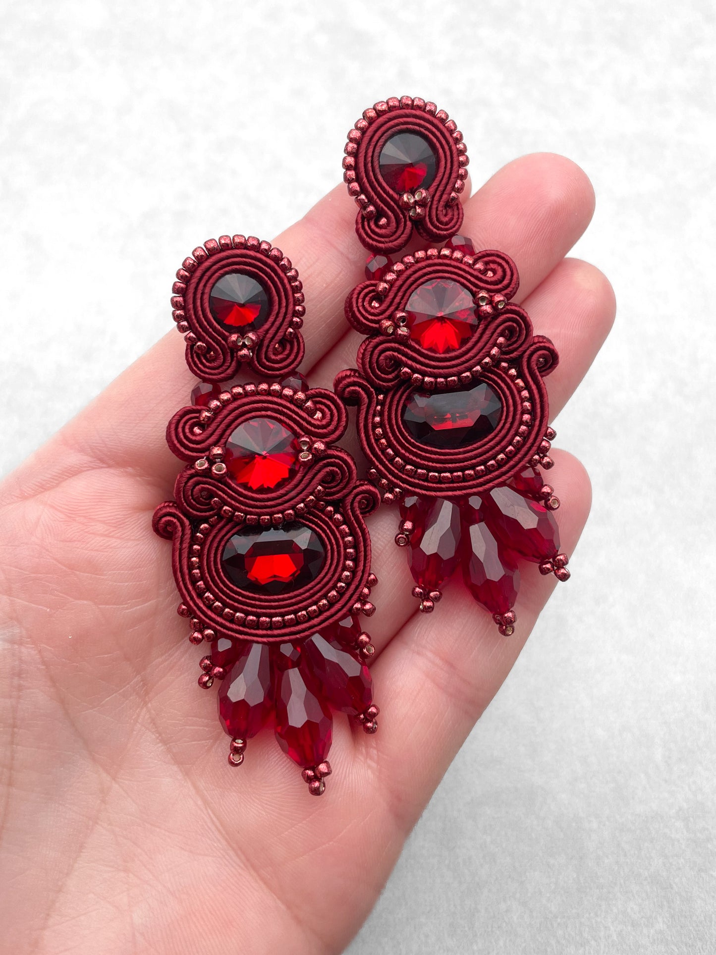 Handcrafted Maroon Soutache Earrings – Artistic and Distinctive Jewellery