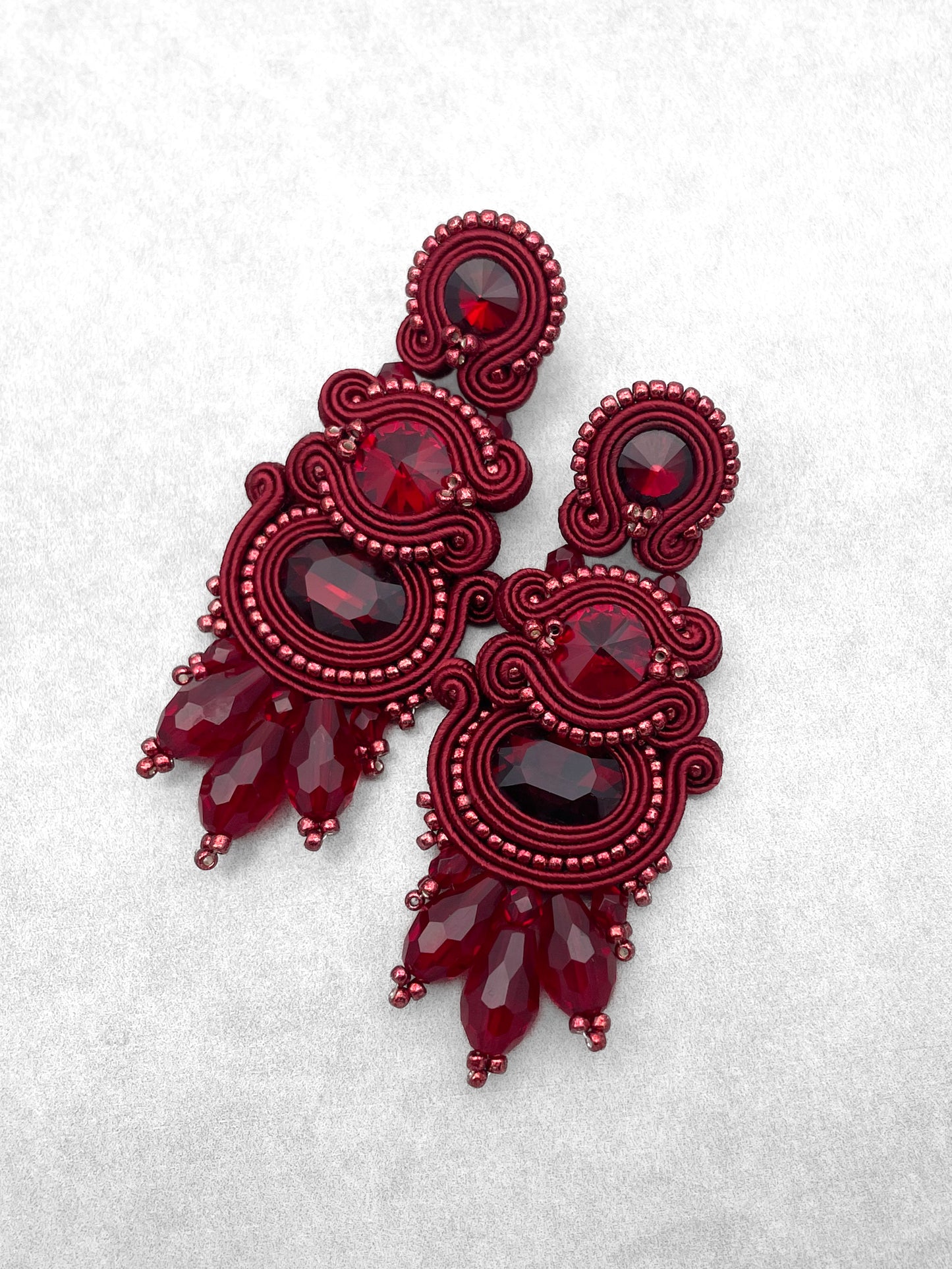 Handcrafted Maroon Soutache Earrings – Artistic and Distinctive Jewellery