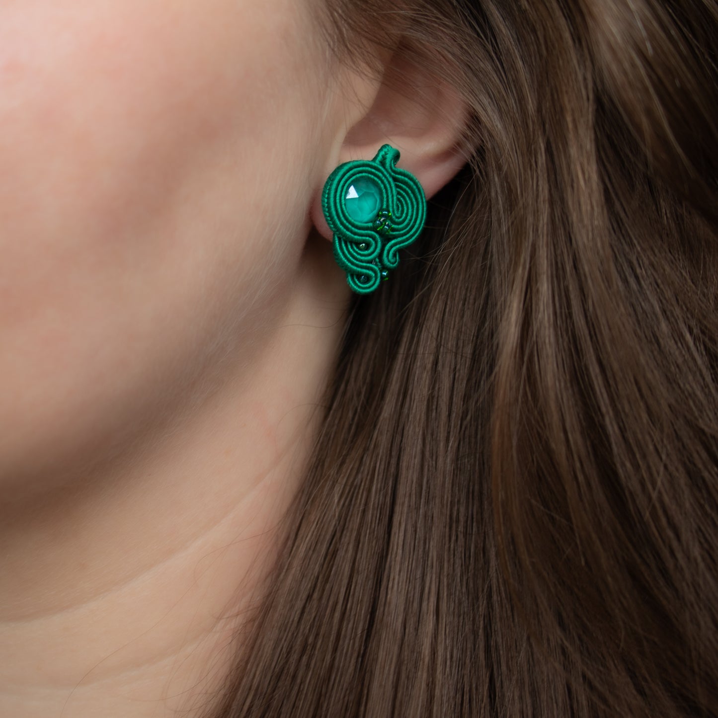 Handmade Dark Emerald Soutache Earrings – Stylish and Unique Jewellery