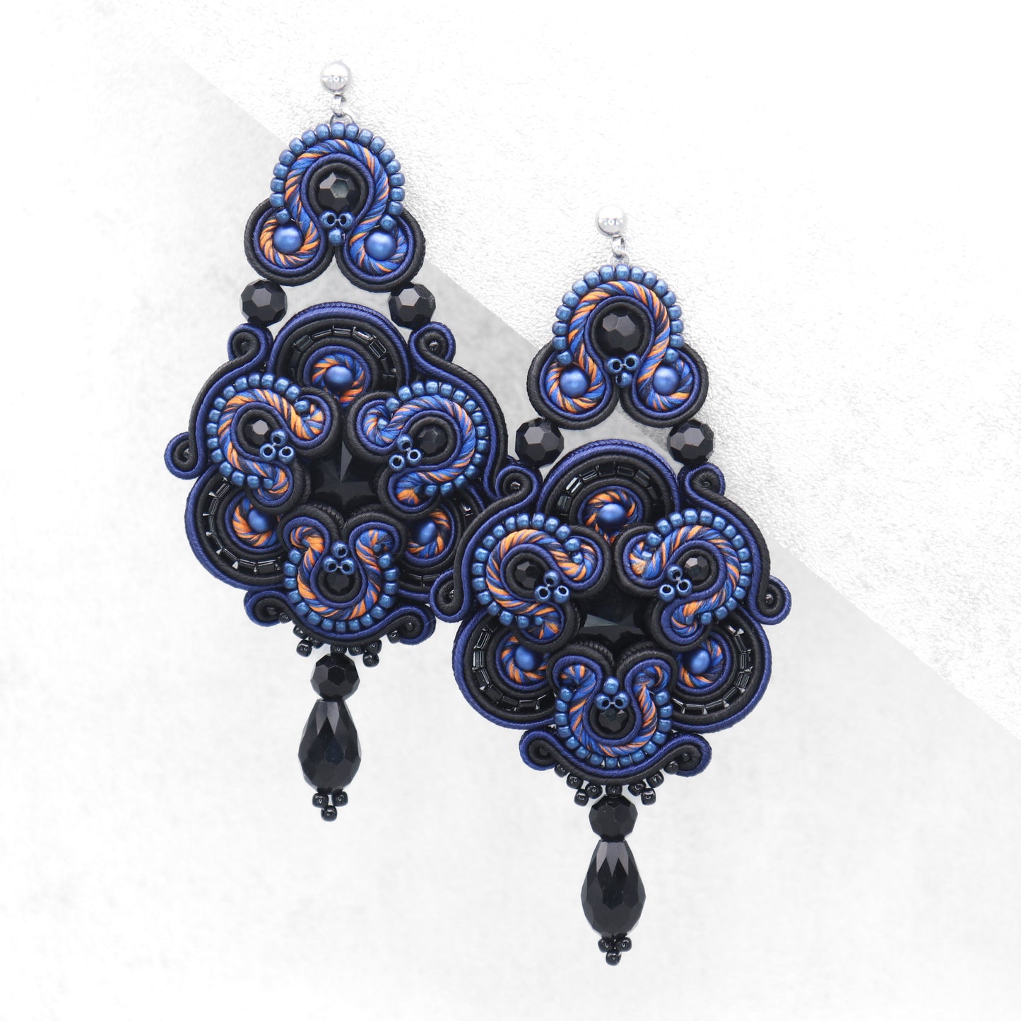Handmade Dark Sapphire and Black Soutache Earrings – Exquisite and Unique Jewellery