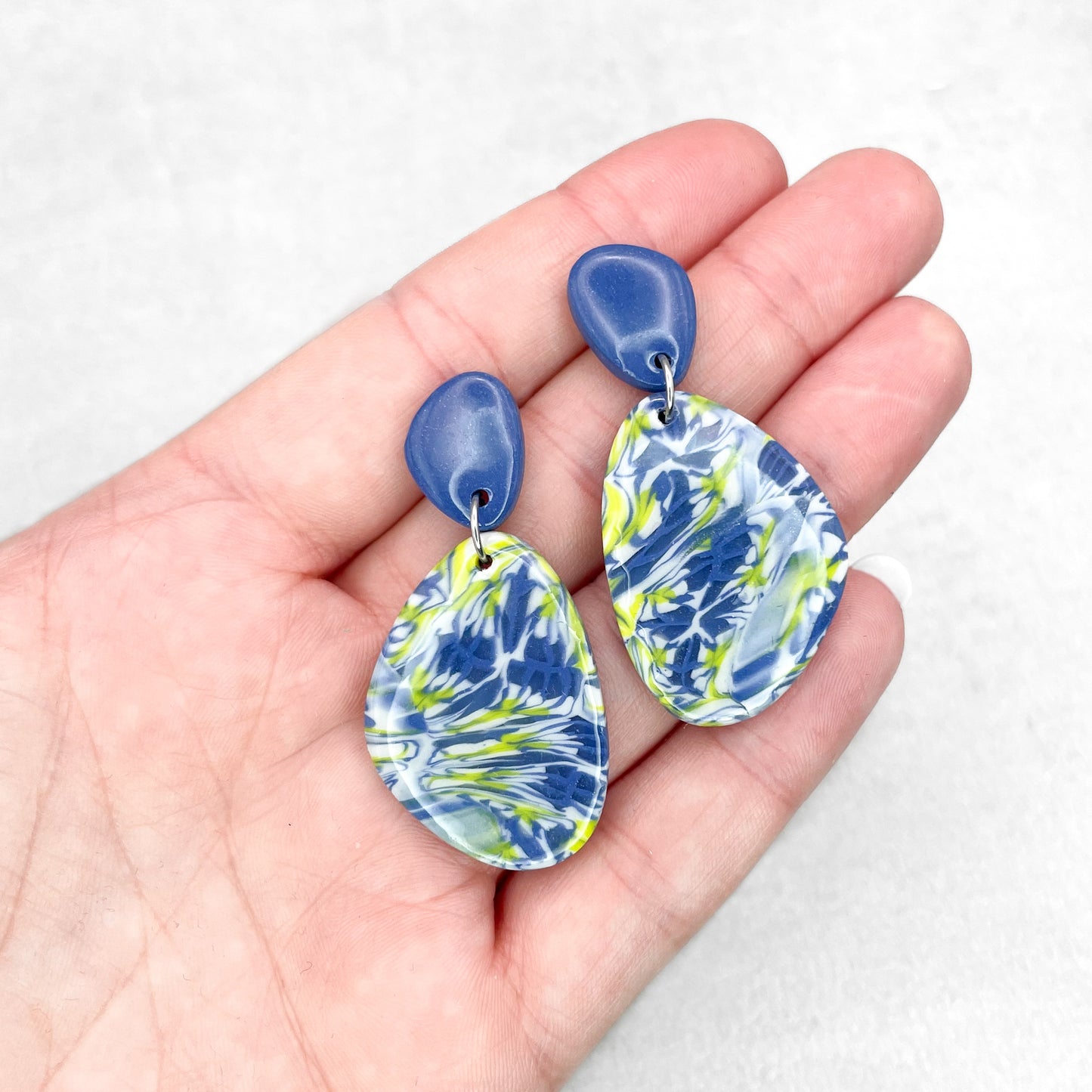 Handmade Blue and Yellow Marble Earrings – Polymer Clay Jewellery