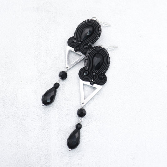 Black and silver soutache earrings. Original and lightweight earrings.