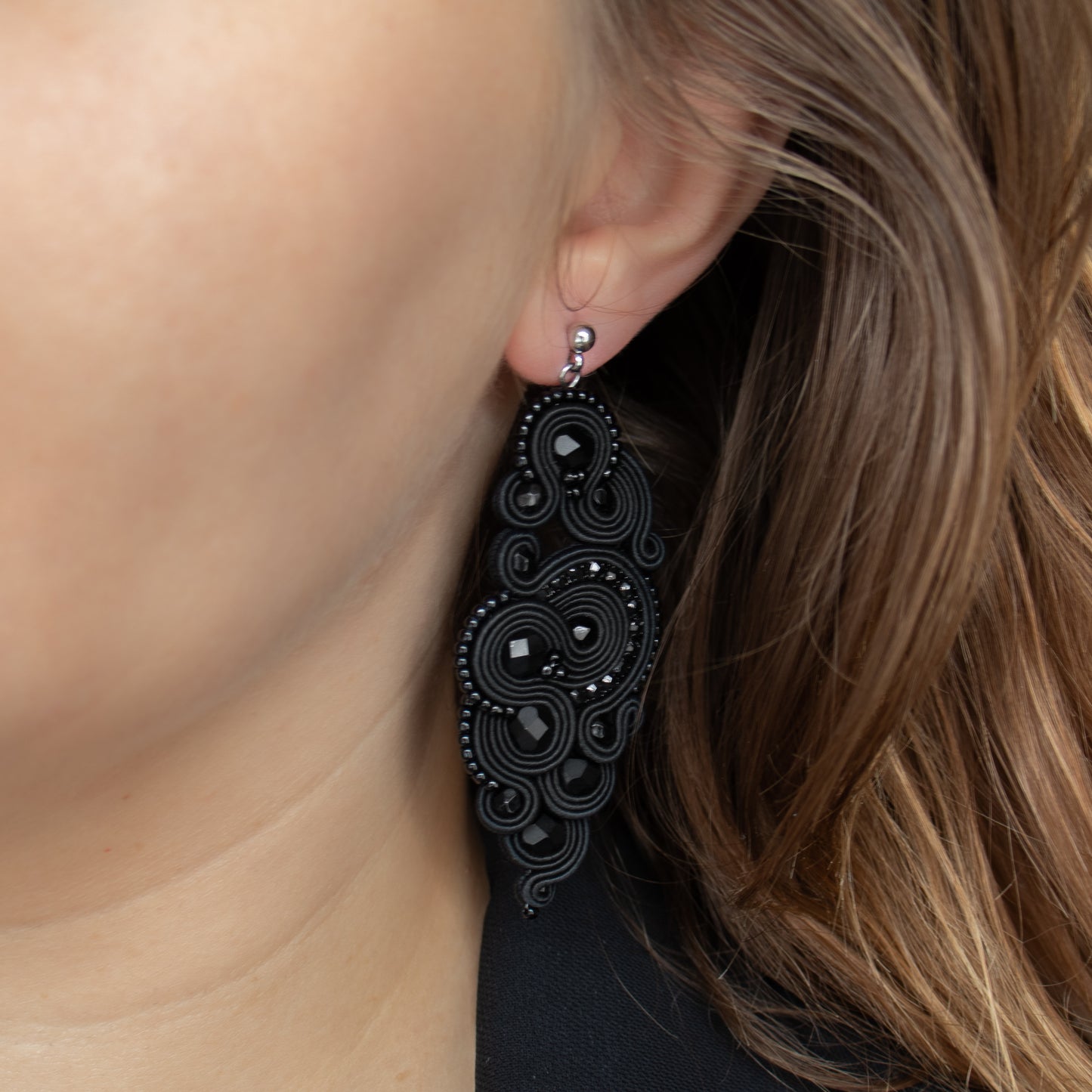 Handmade Black Soutache Earrings and Bracelet – Refined and Unique Jewellery