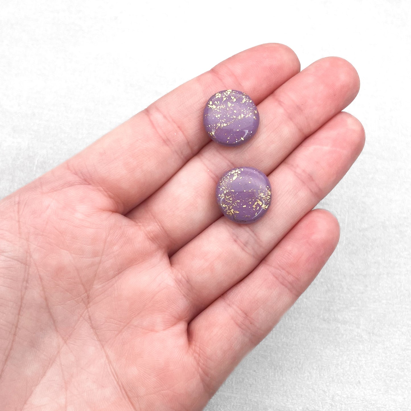 Handmade Polymer Clay Circle Stud Earrings – Violet with Gold Studs
