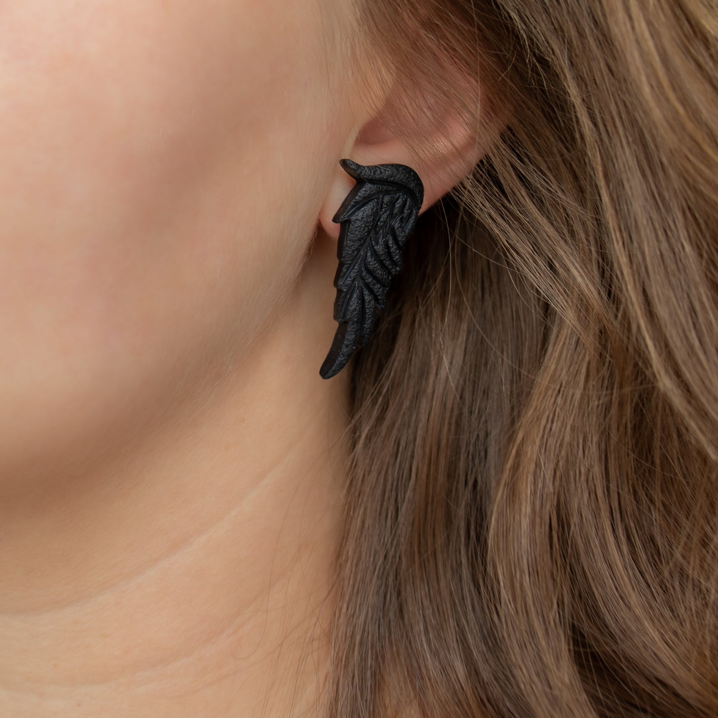 Black Angel Earrings – Handmade Polymer Clay Studs