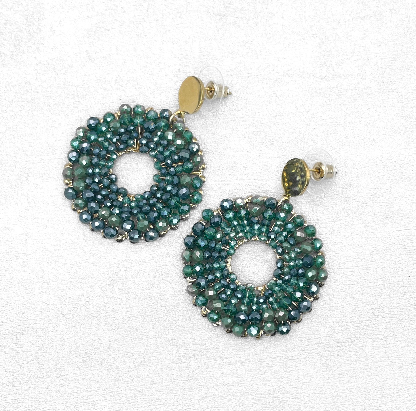 Dark Emerald Circles – Round Earrings with Glass Beads