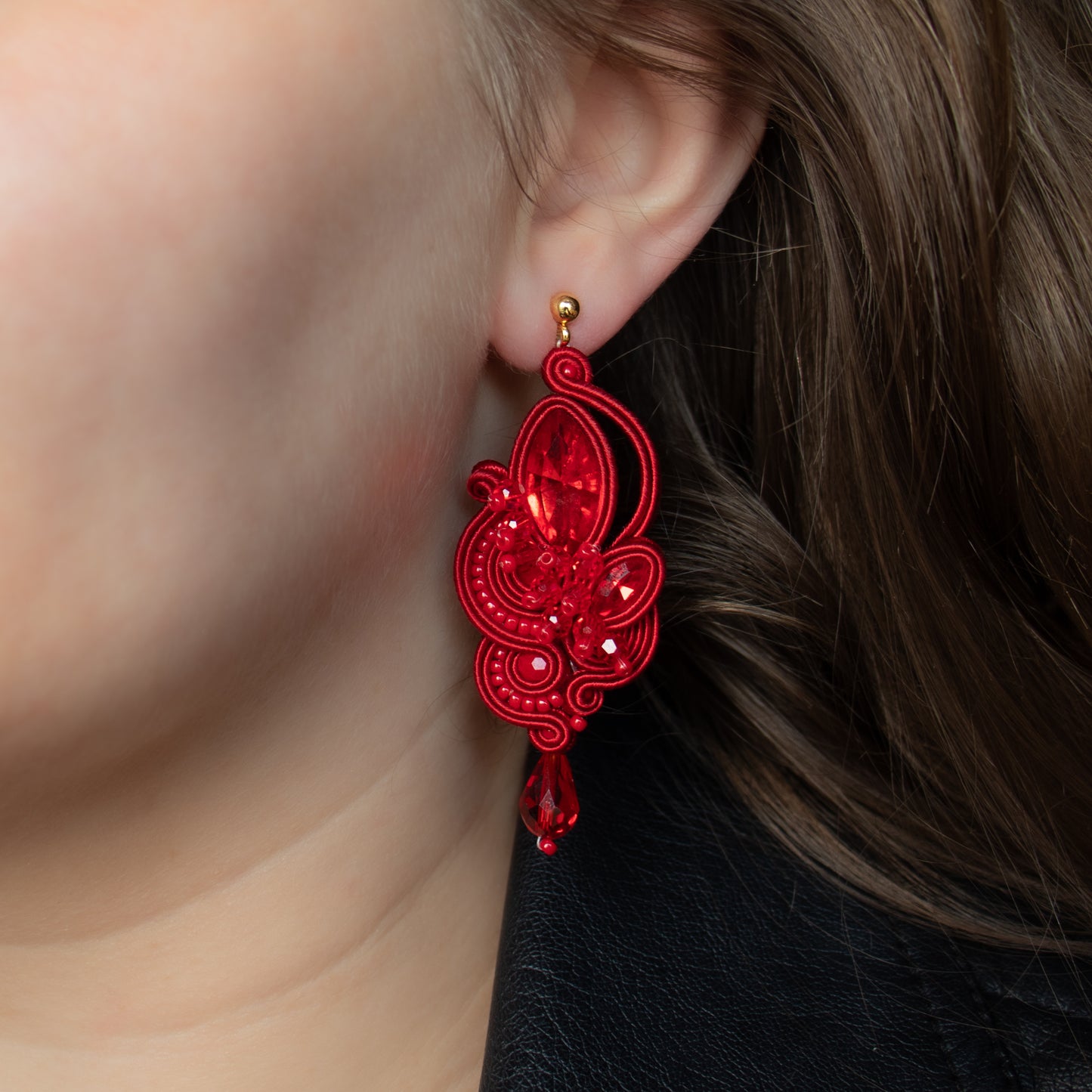 Handmade Red Soutache Earrings – Exclusive and Statement Jewellery