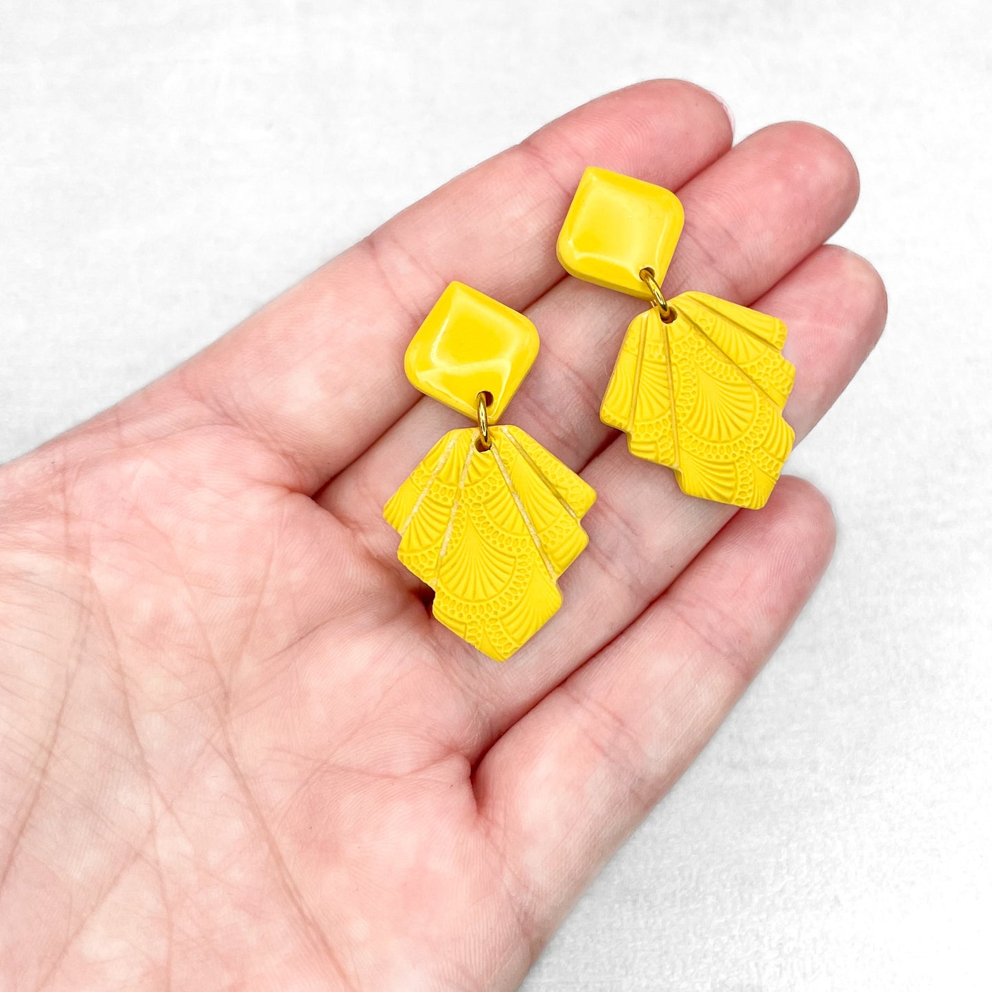 Handmade Yellow Geometric Polymer Clay Earrings – Textured Polymer Clay Jewellery