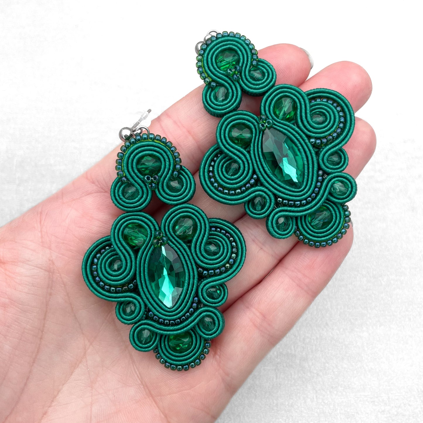 Handmade Emerald Soutache Earrings – Original Design Jewellery