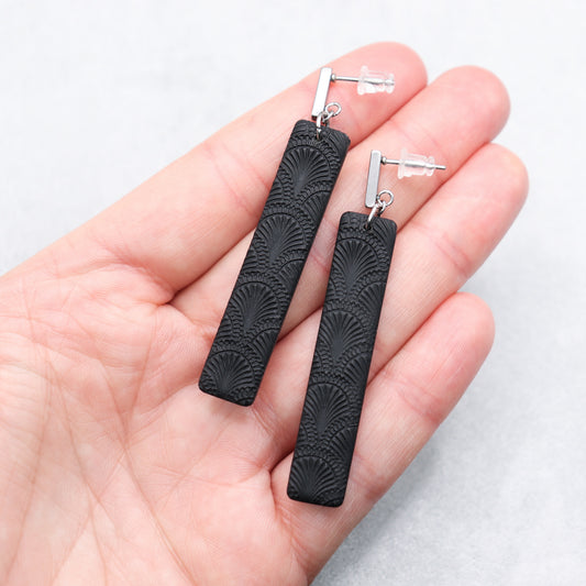Black rectangle earrings. Handmade polymer earrings.
