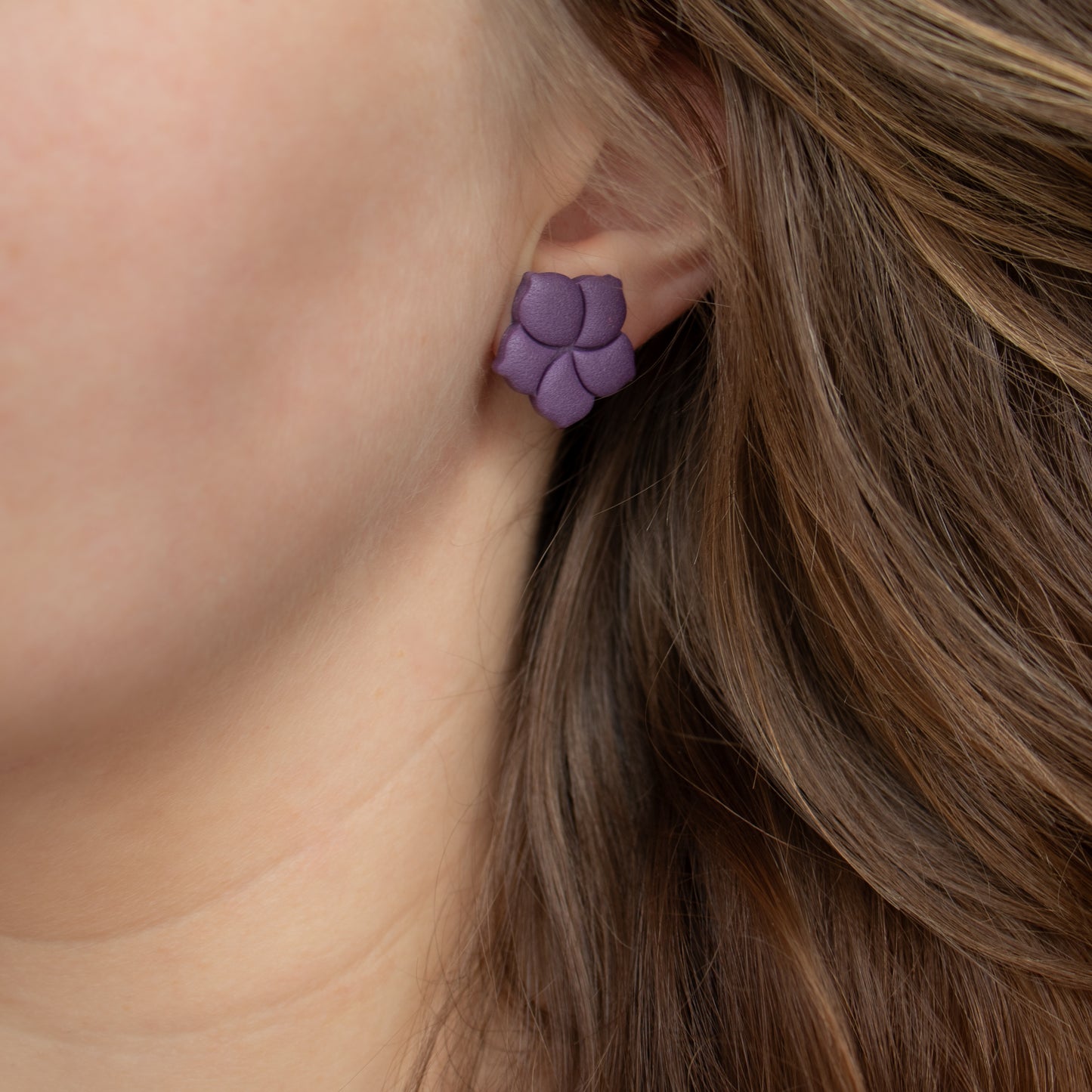 Handmade Dark Purple Hibiscus Stud Earrings – Flower Polymer Clay Studs