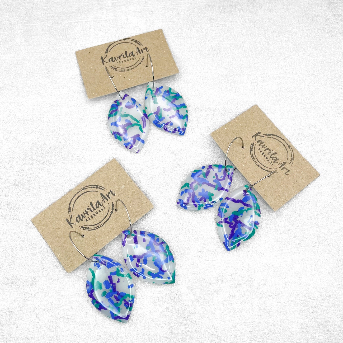 Handmade Cobalt, Emerald, and Purple Oval Earrings – Artistic Polymer Clay Jewellery