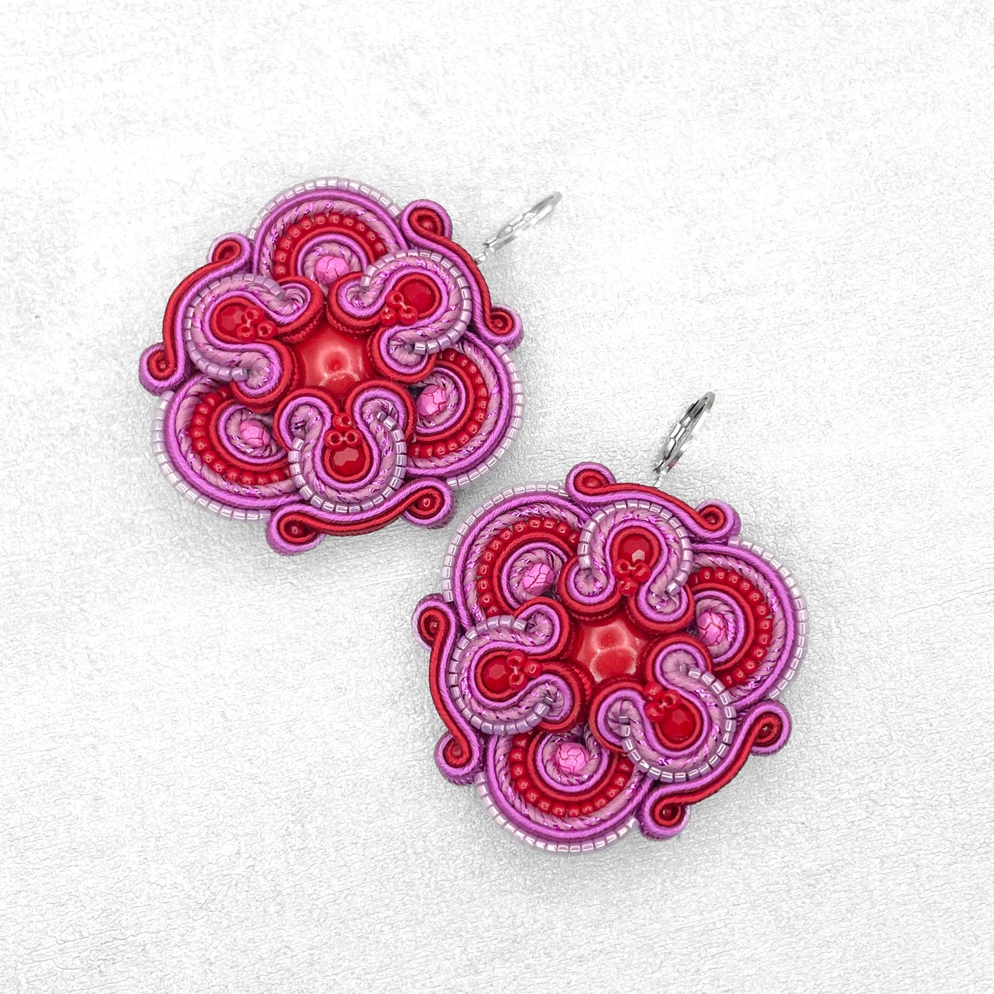 Handmade Red and Magenta Soutache Earrings – Chic and Luxurious Jewellery