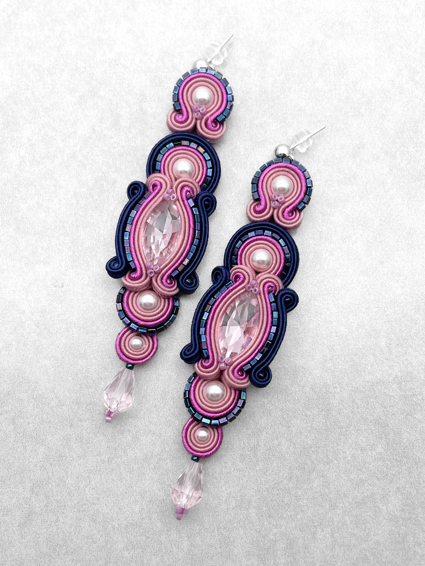 Handmade Mauve & Dark Sapphire Soutache Earrings – Elegant and Unique Jewellery