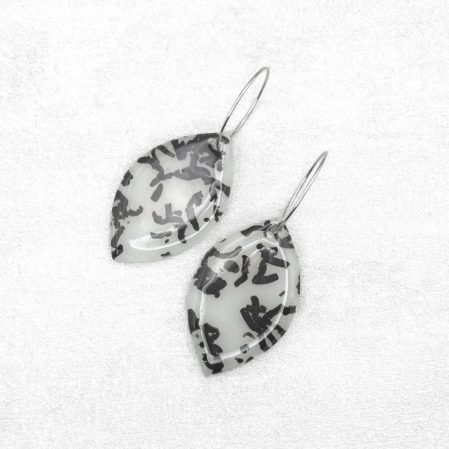 Handmade Black and Light Silver Oval Earrings – Artistic Polymer Clay Jewellery