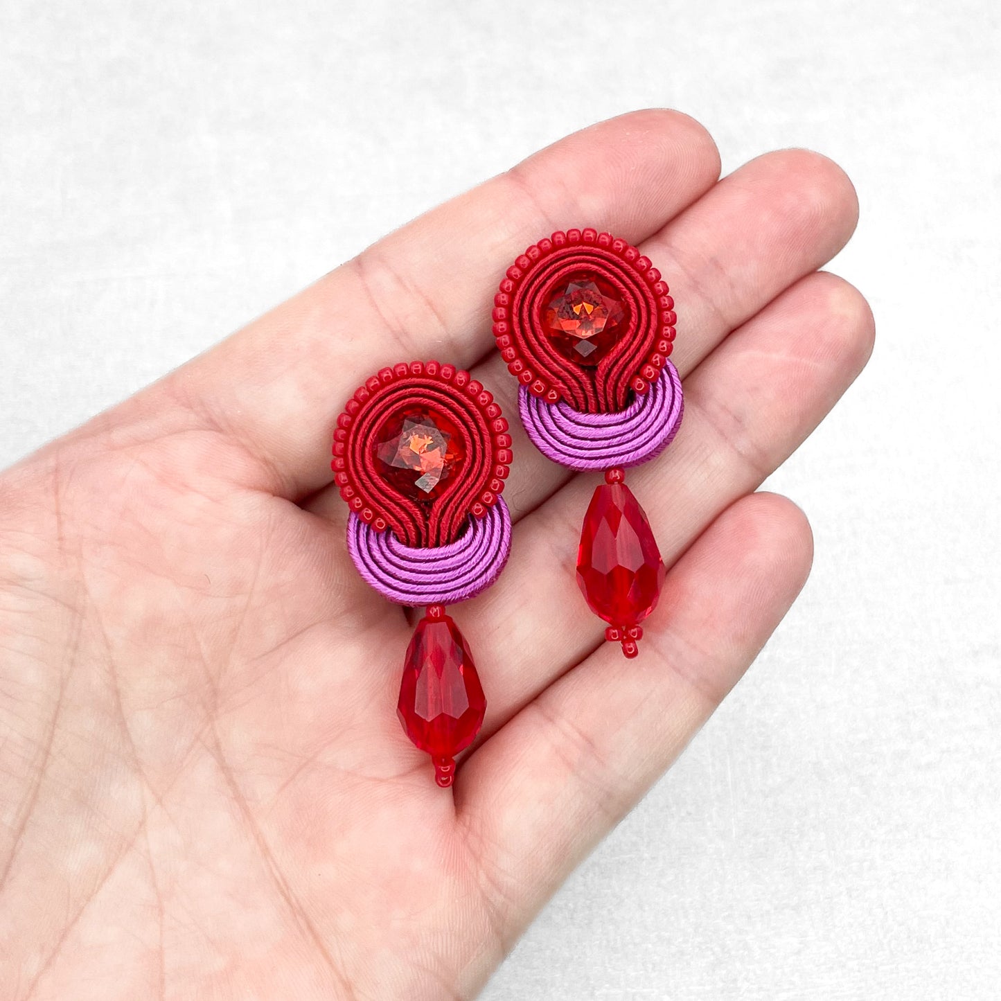 Handmade Red and Magenta Soutache Earrings – Chic and Unique Jewellery