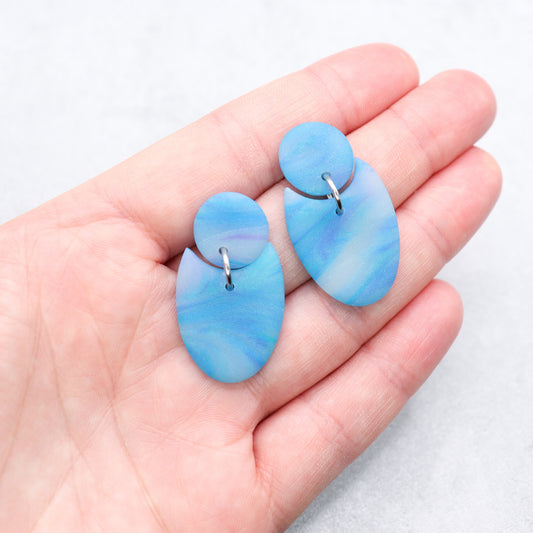 Sky blue geometric earrings. Handmade polymer clay earrings.