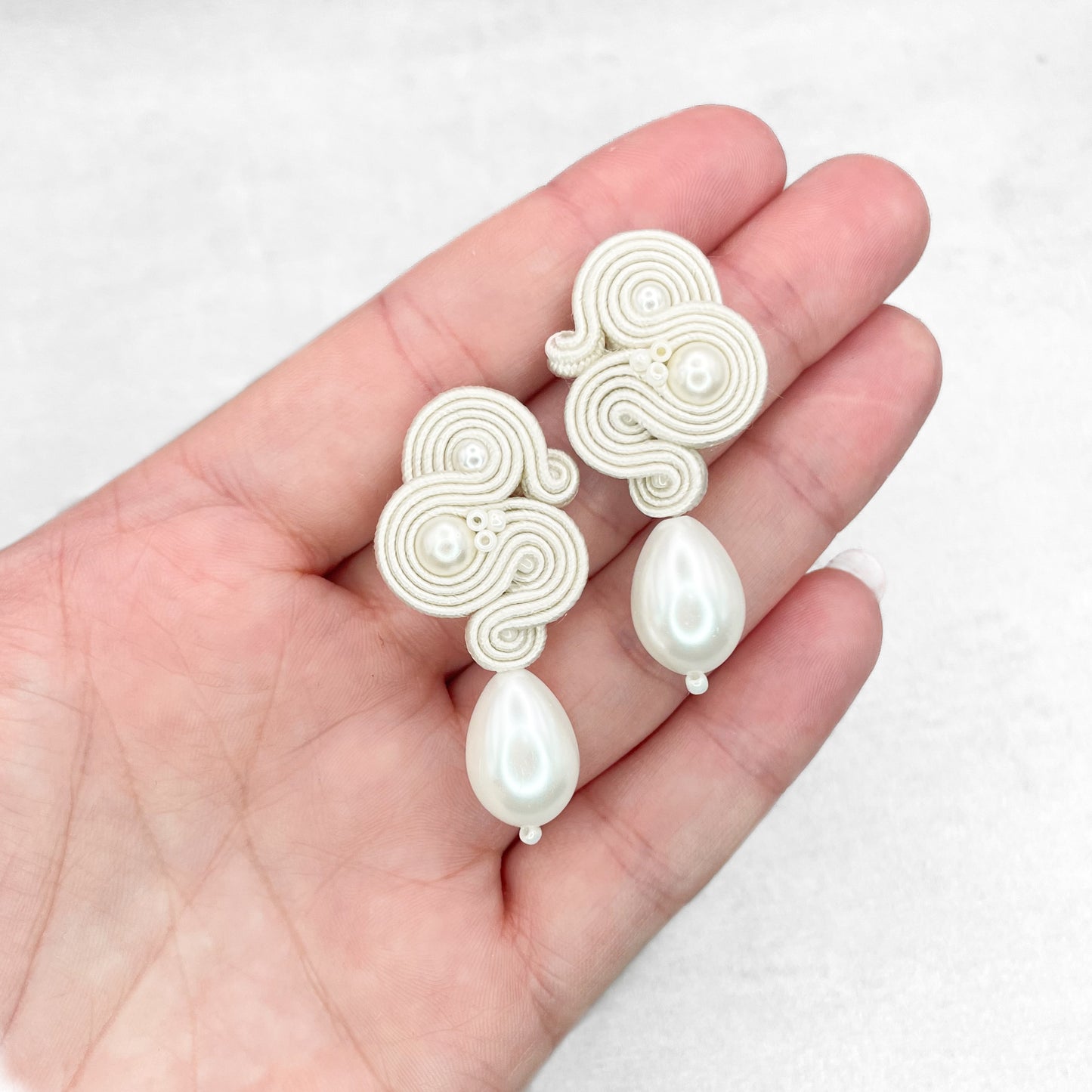 Handmade Bridal Ivory Earrings – Unique and Elegant Soutache Jewellery