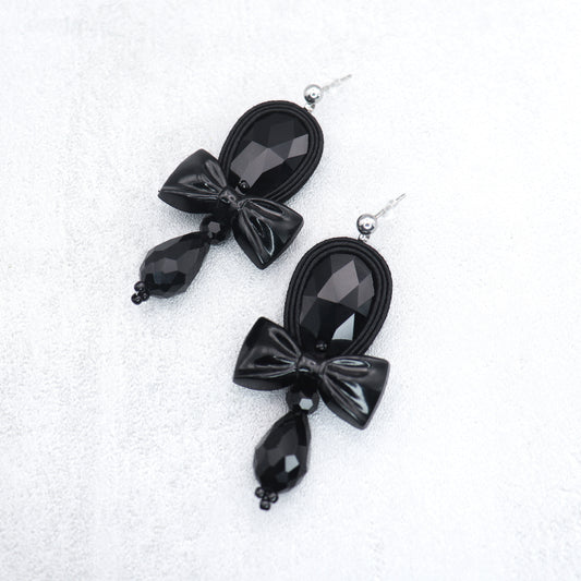 Black soutache earrings. Handmade earrings with acrylic bow.