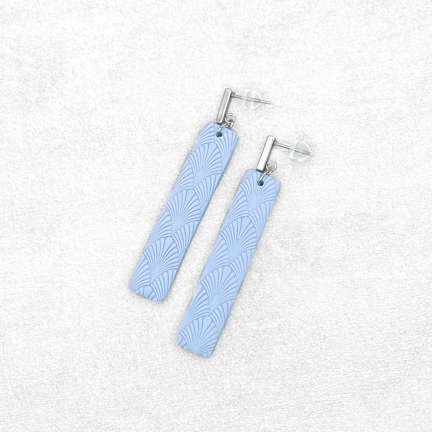 Handmade Light Blue Rectangle Earrings – Textured Polymer Clay Earrings