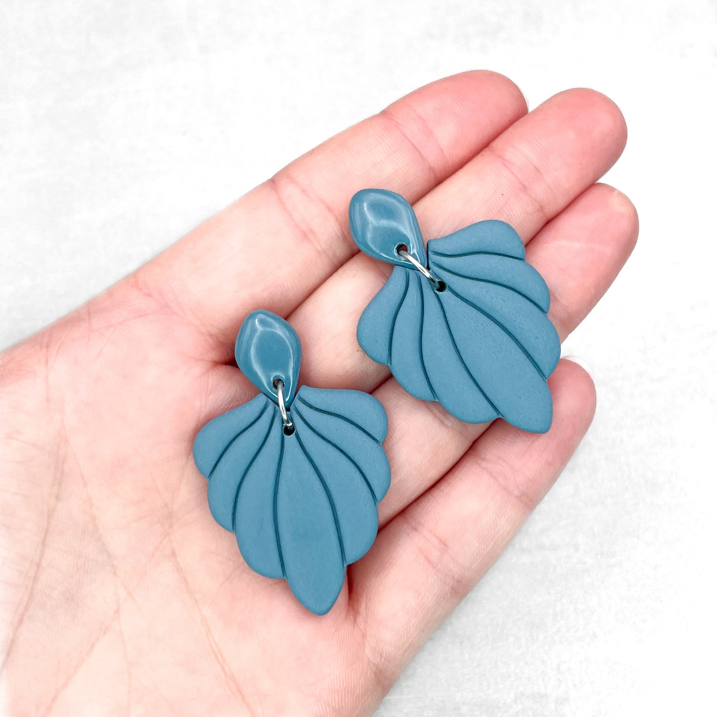 Handmade Steel Blue Shell Earrings – Polymer Clay Jewellery