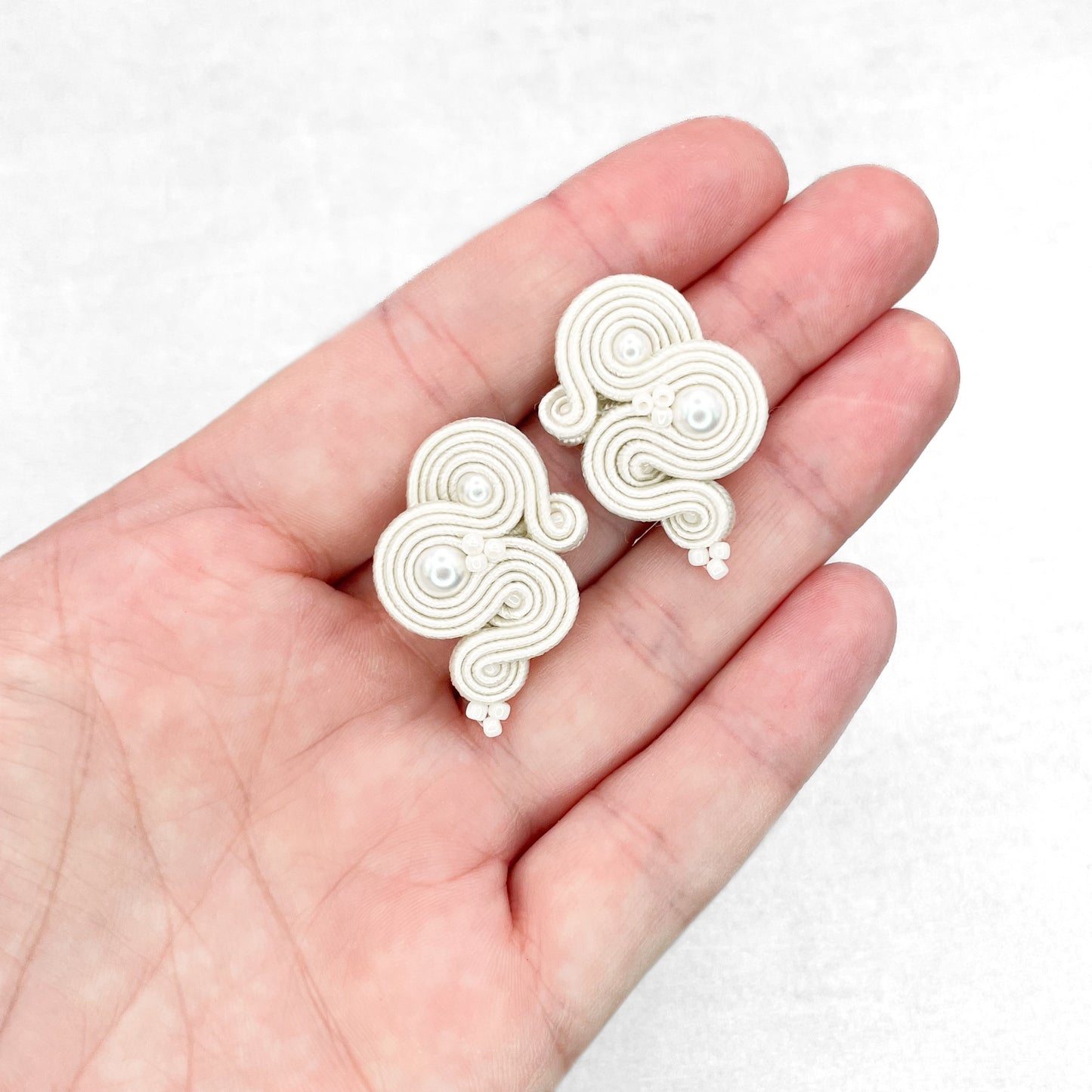 Handmade Ivory Soutache Bridal Earrings – Delicate and Classic Jewellery