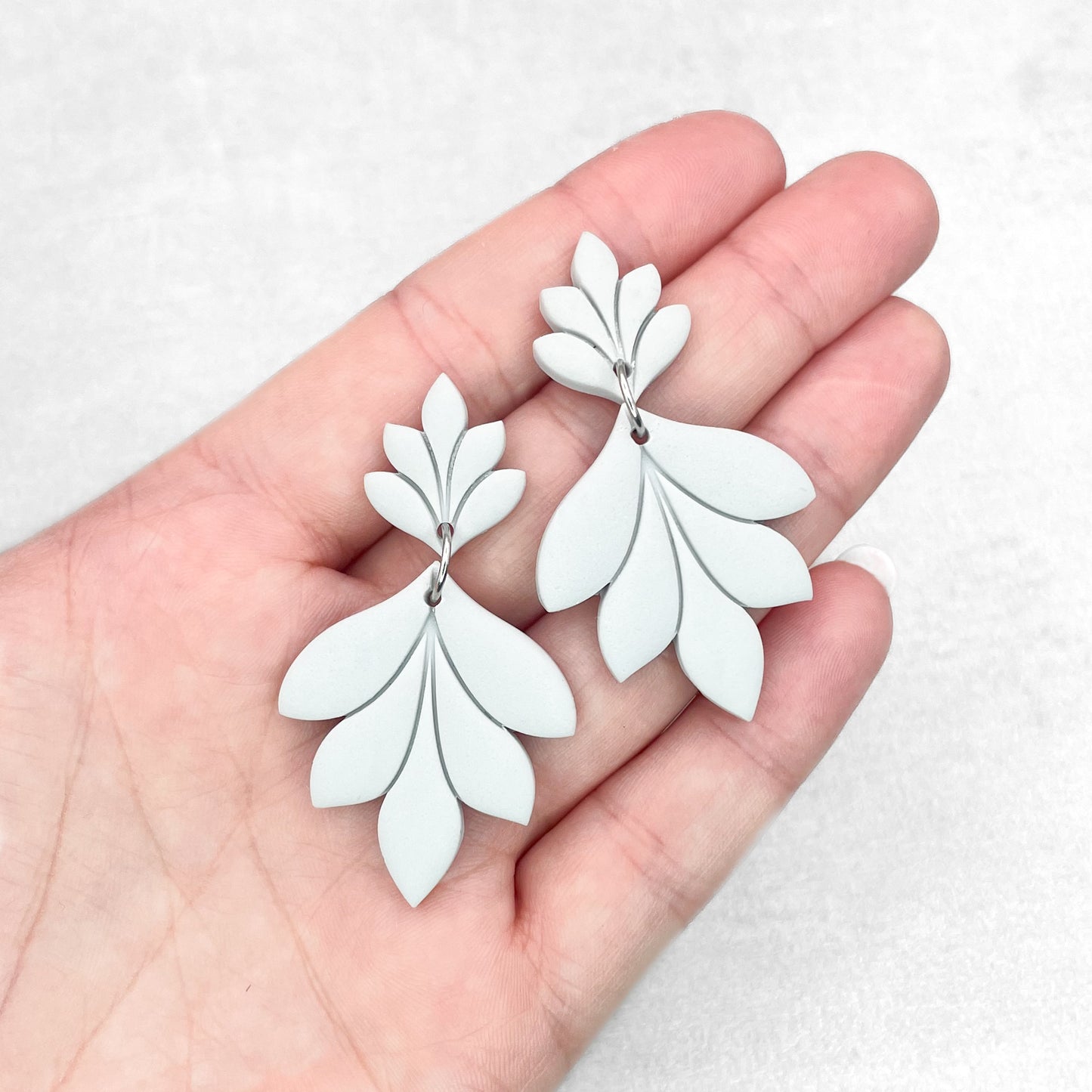 Handmade Light Grey Leaf Earrings – Polymer Clay Jewellery