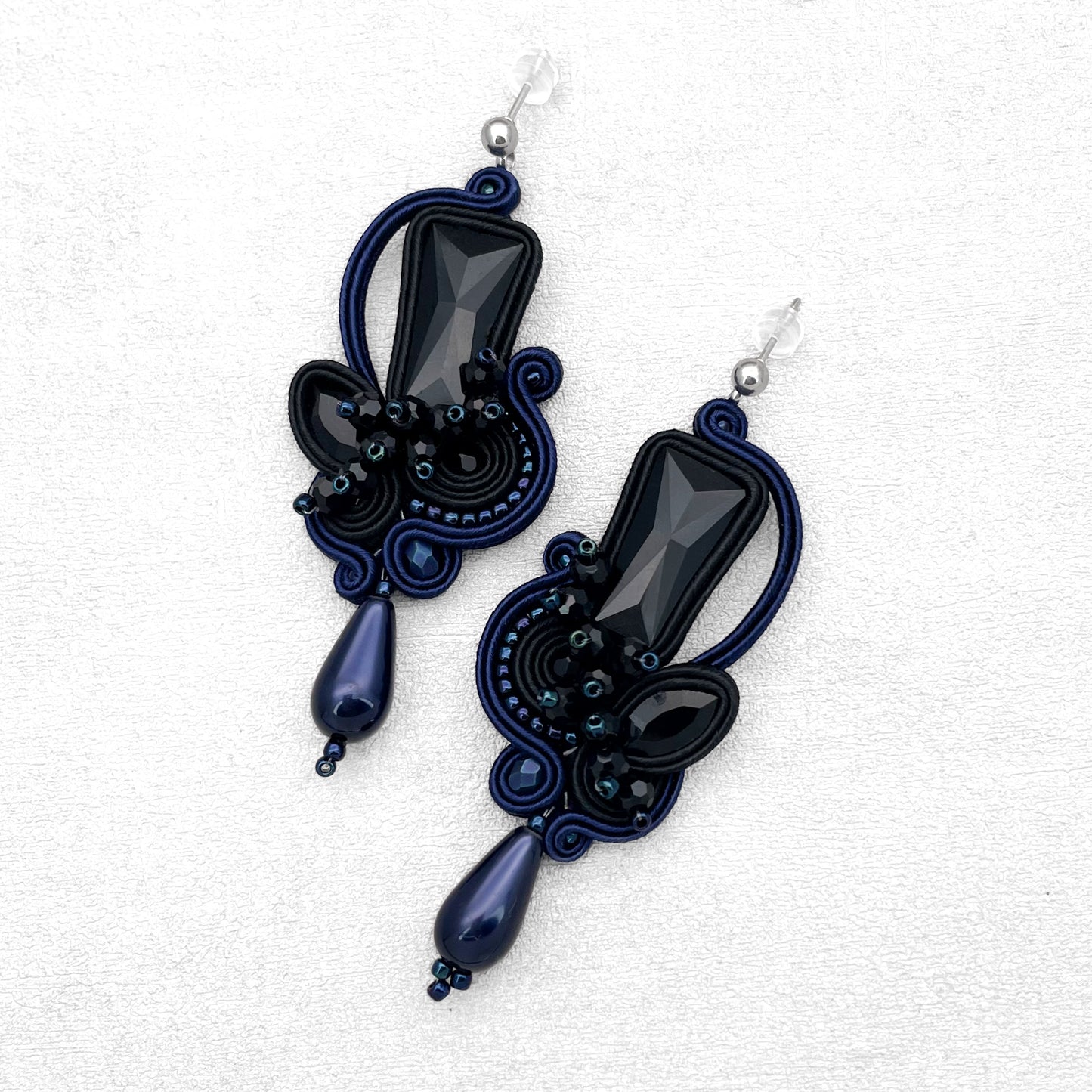 Black and Dark Sapphire Soutache Earrings – Exclusive Handmade Jewellery