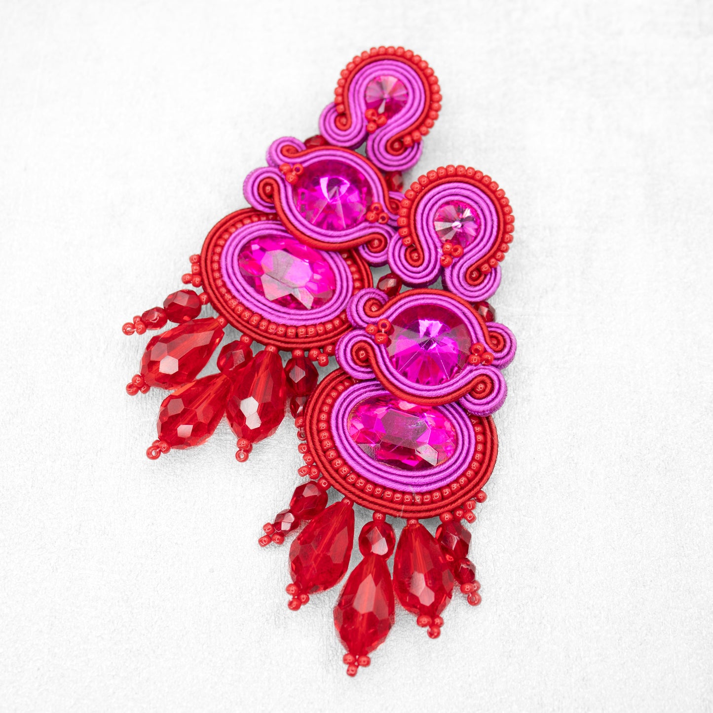 Handmade Red and Magenta Soutache Earrings – Bold and Original Jewellery