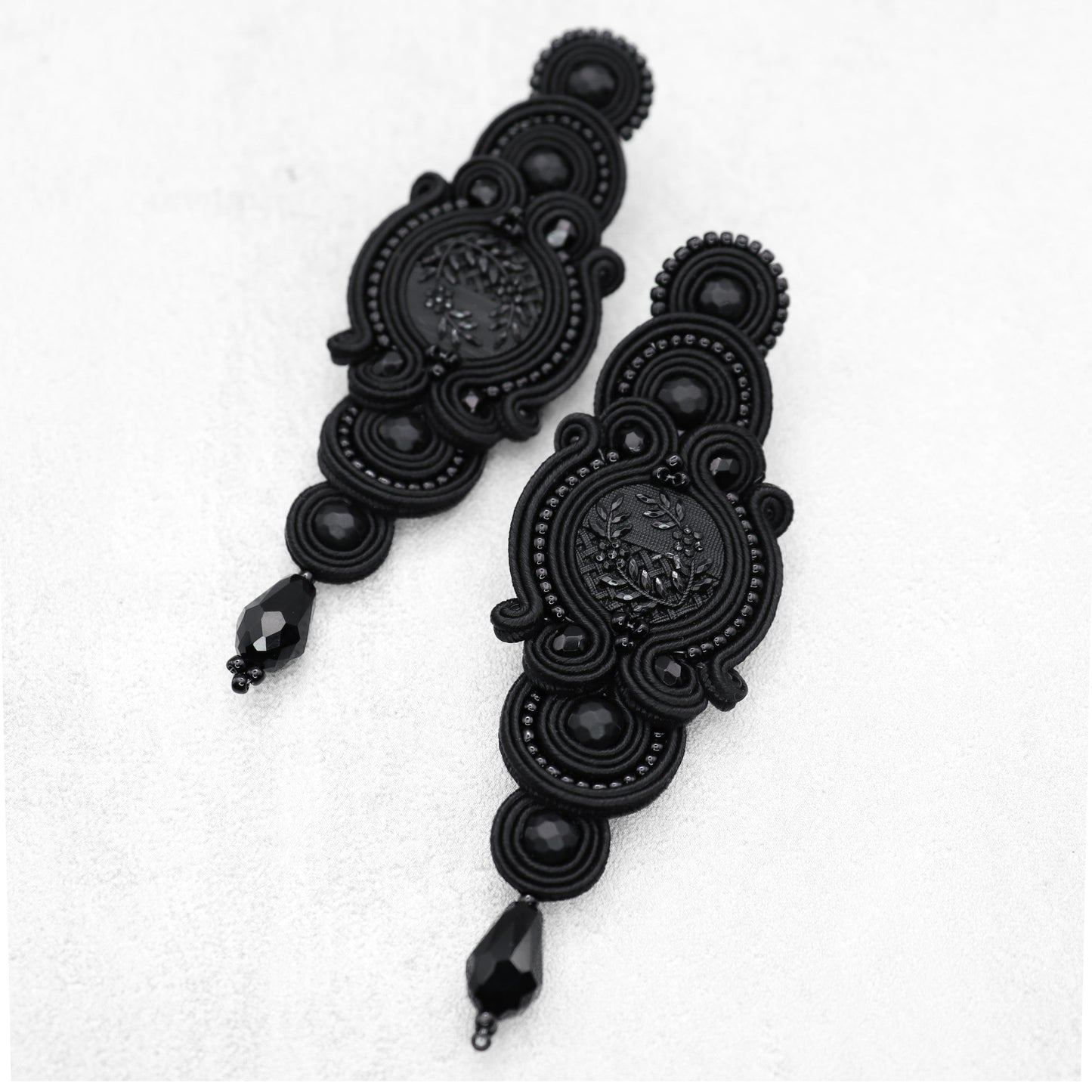 Handmade Black Soutache Long Earrings – Glamorous Jewellery