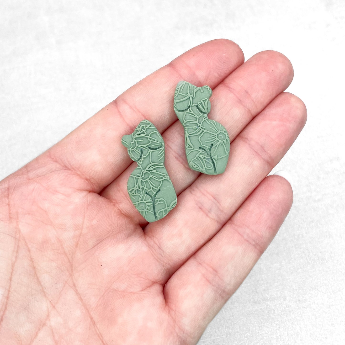 Handmade Emerald green Women Body Stud Earrings – Textured Polymer Clay Studs