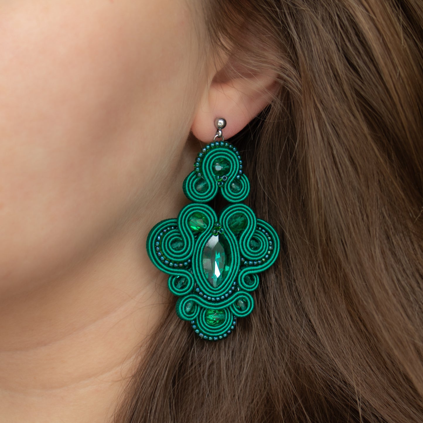 Handmade Emerald Soutache Earrings – Original Design Jewellery