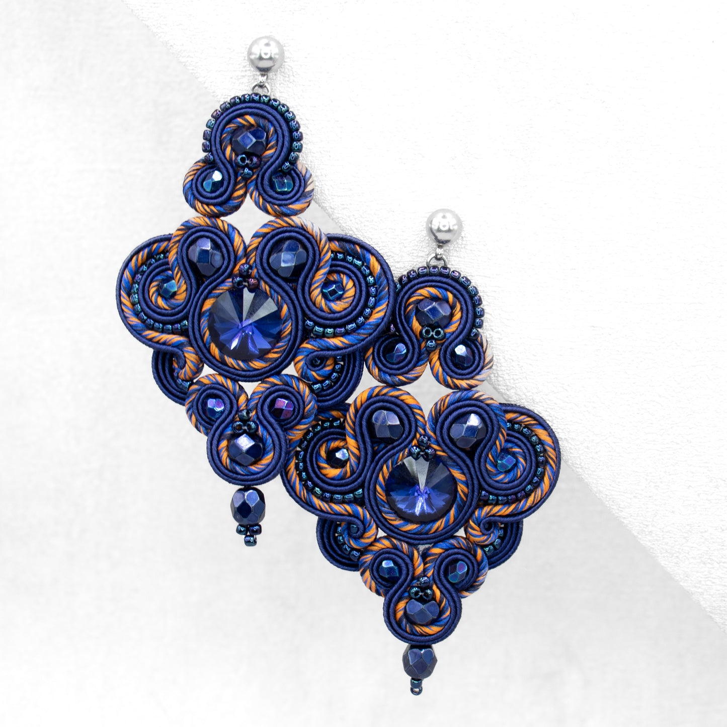 Exclusive Handmade Dark Sapphire and Orange Soutache Earrings – Oriental Jewellery
