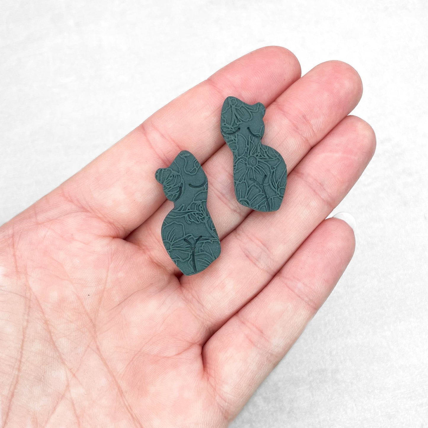 Handmade Dark Teal Women Body Stud Earrings – Textured Polymer Clay Studs