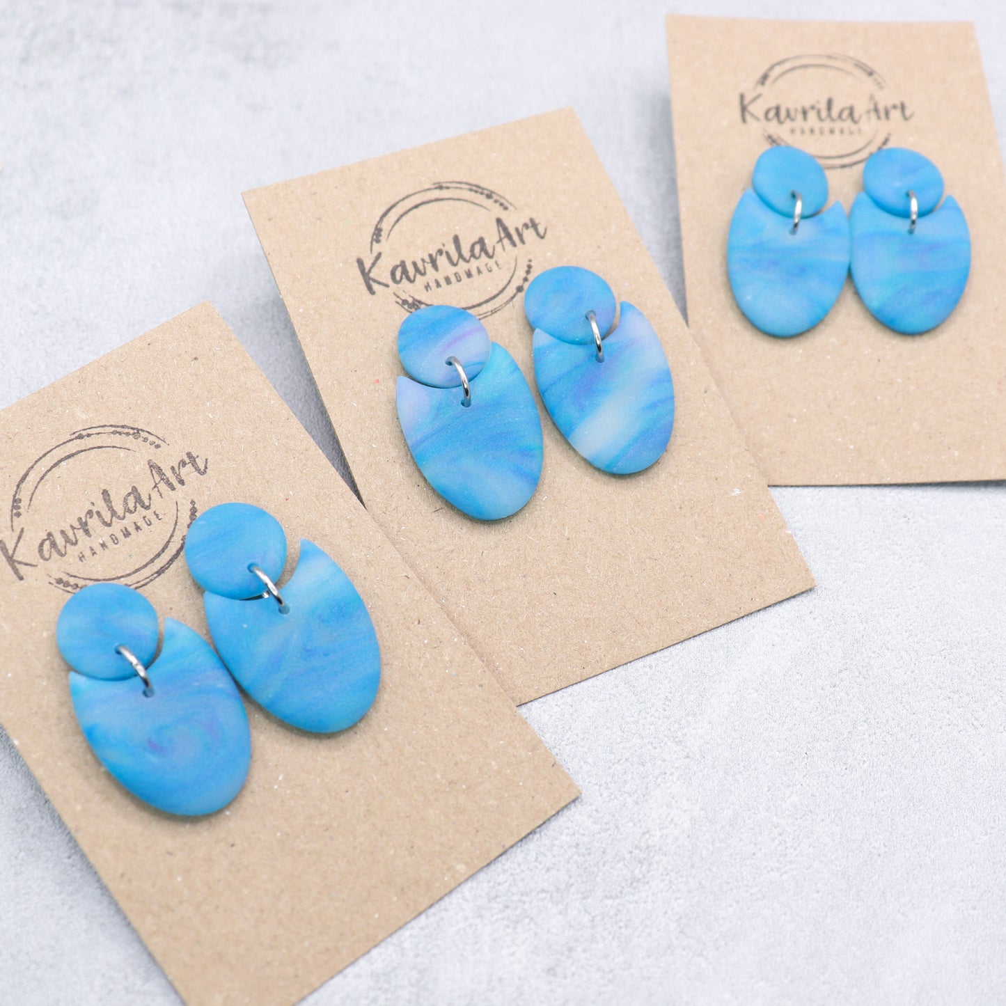 Handmade Sky Blue Geometric Earrings – Marbled Polymer Clay Jewellery