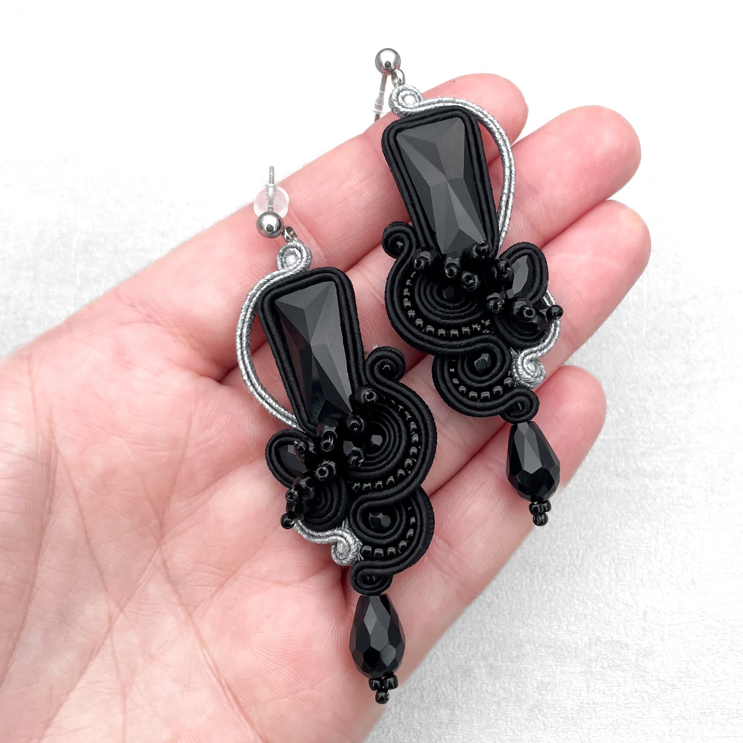 Black and Silver Soutache Earrings – Luxury Handmade Jewellery