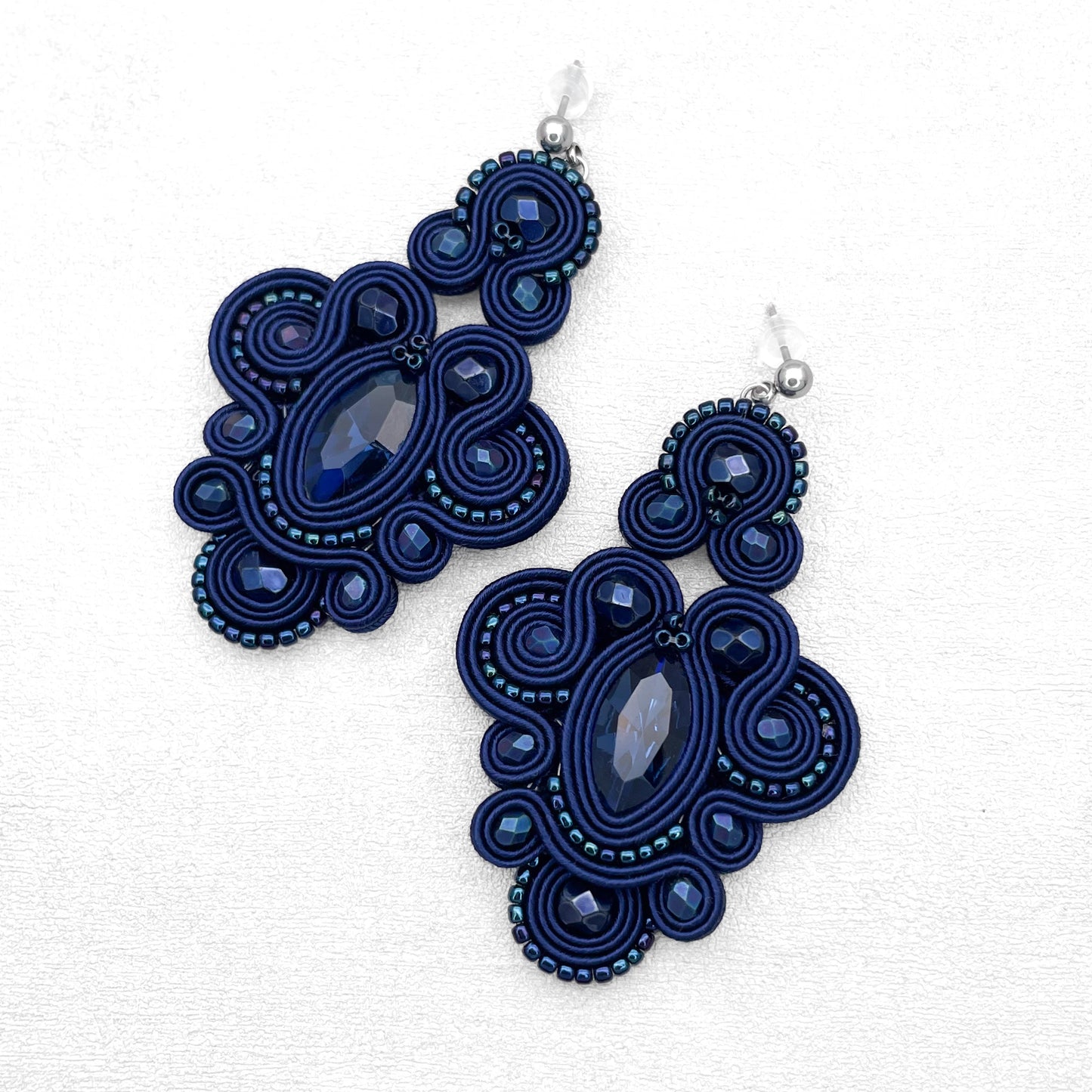 Handmade Dark Sapphire Soutache Earrings – Exclusive and Original Jewellery