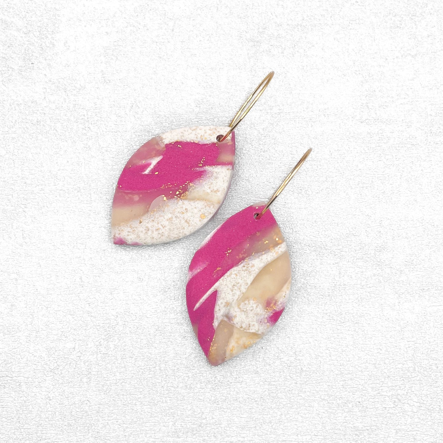 Handmade Magenta, Cream, and Gold Oval Earrings – Marbled Polymer Clay Jewellery