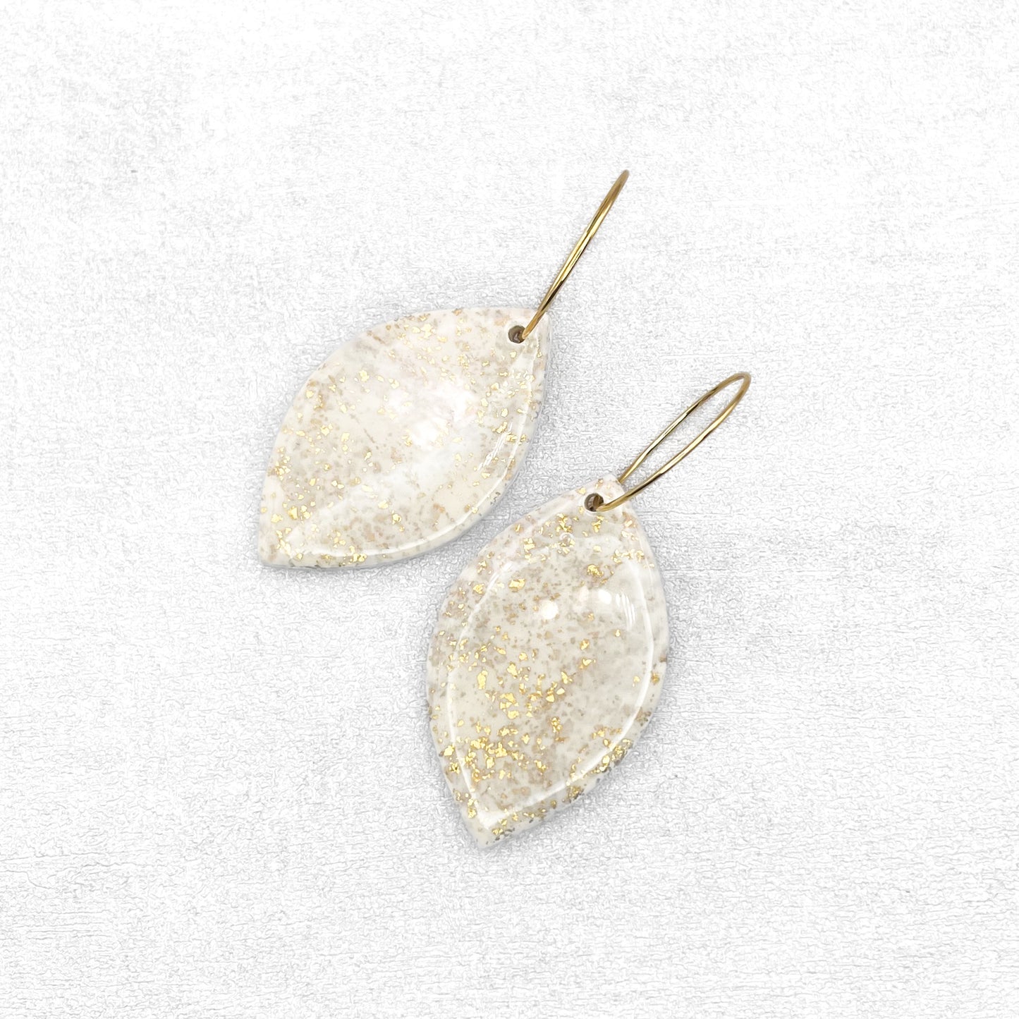 Handmade Ivory and Gold Oval Earrings – Marble Polymer Clay Jewellery