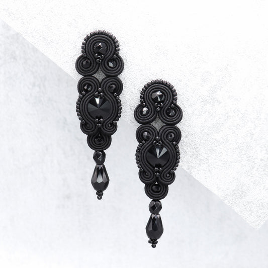 Black soutache earrings. Unique handmade earrings.