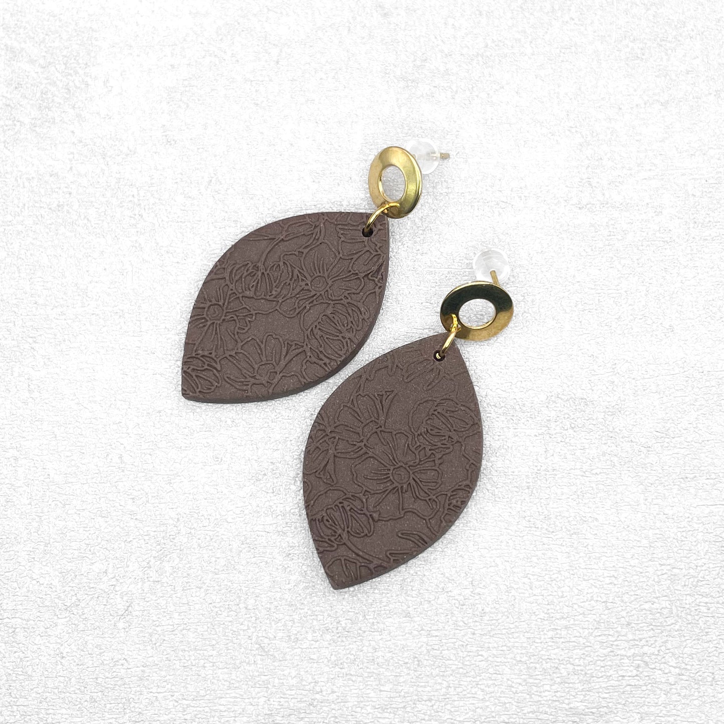 Handmade Brown Textured Oval Earrings – Polymer Clay Jewellery