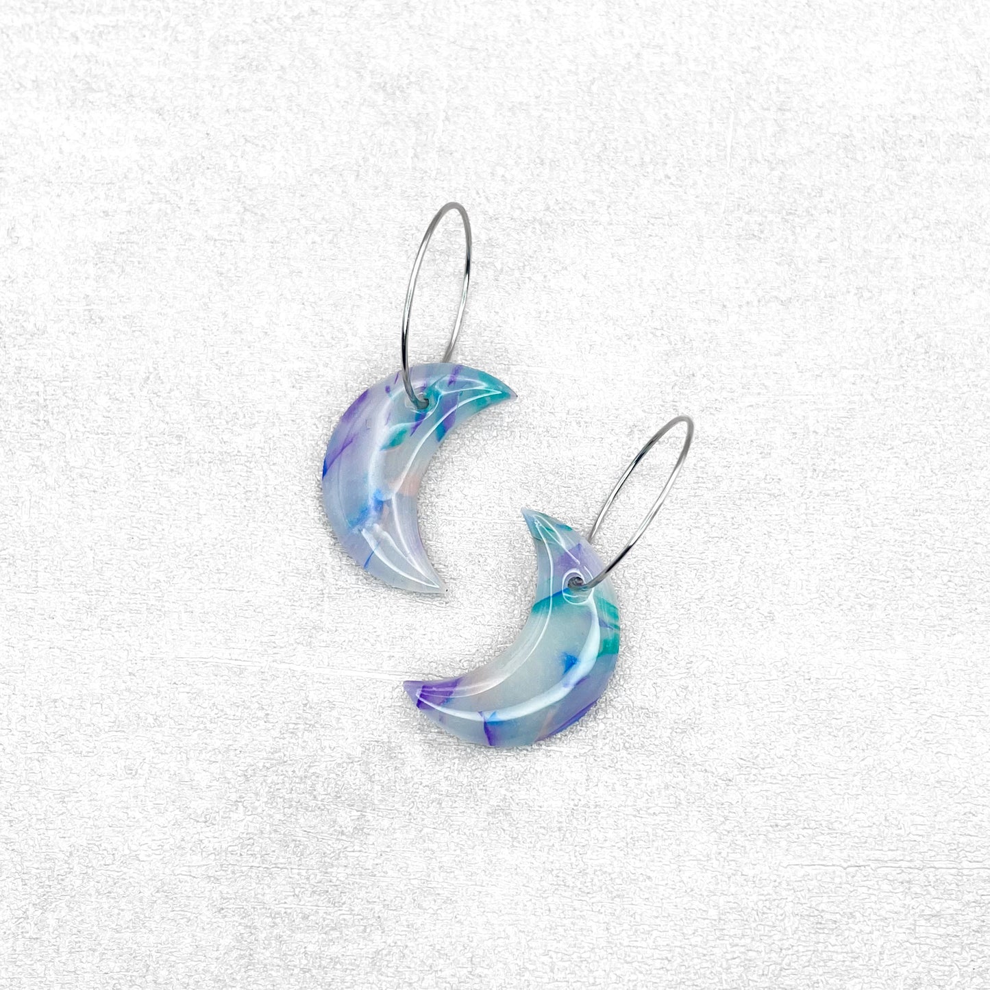 Handmade Sky Blue Marbled Moon Polymer Clay Earrings – Spiritual Earrings