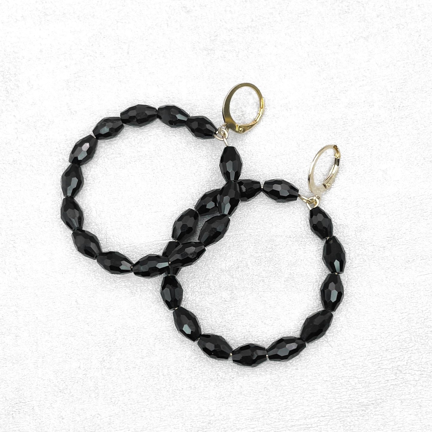 Handmade Black Hoop Earrings with Glass Beads