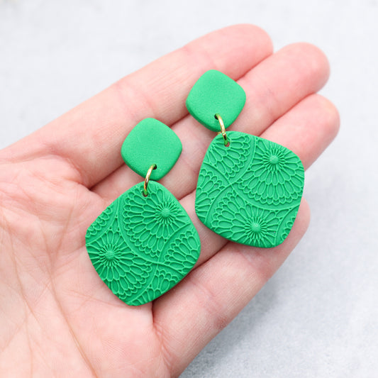 Green rhombus earrings. Handmade polymer clay earrings.
