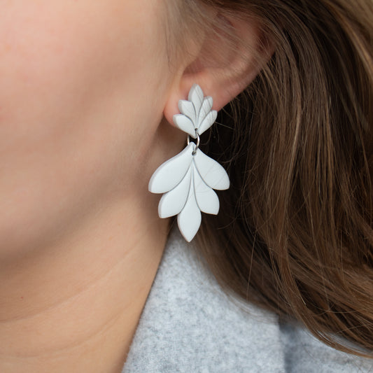 Handmade Light Grey Leaf Earrings – Polymer Clay Jewellery