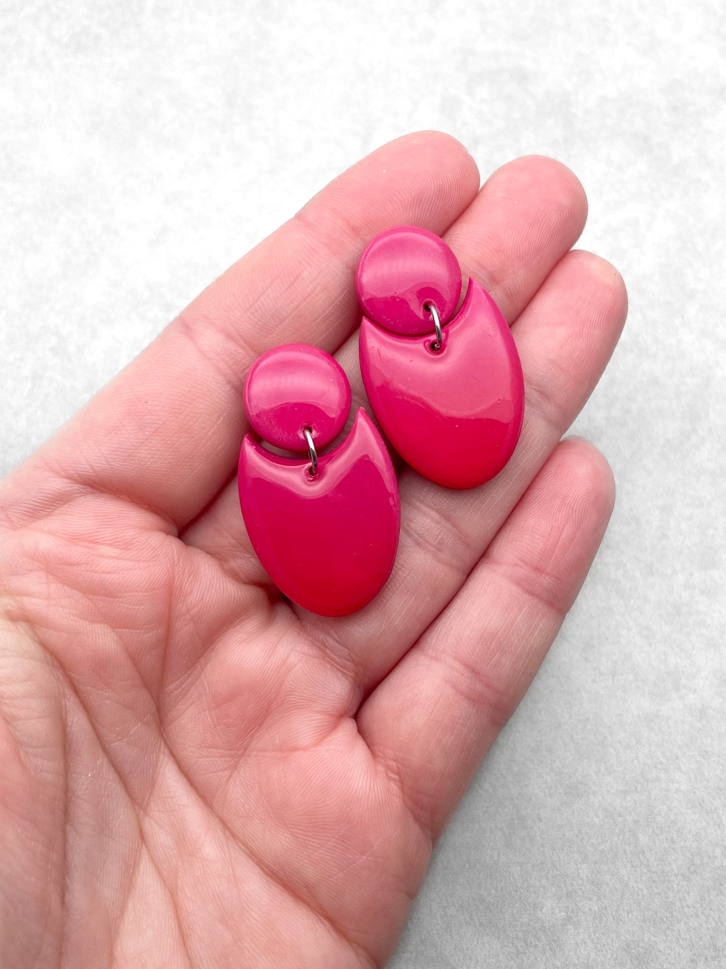 Handmade Geometric Earrings – Deep Pink and Red Polymer Clay Jewellery